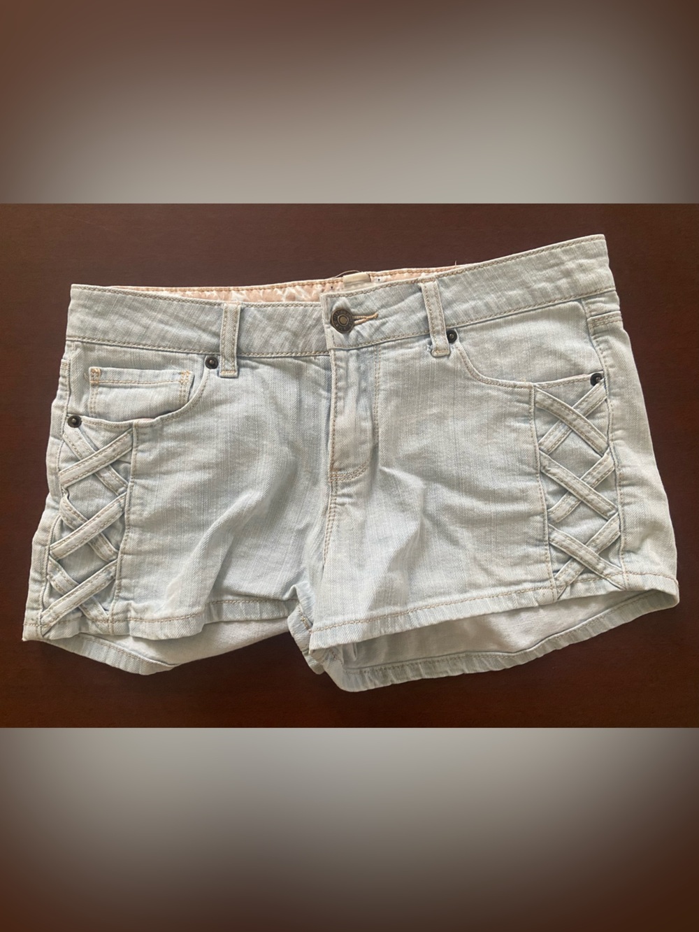 Forever 21 Light Blue Denim Shorts with Crisscross Side Detail